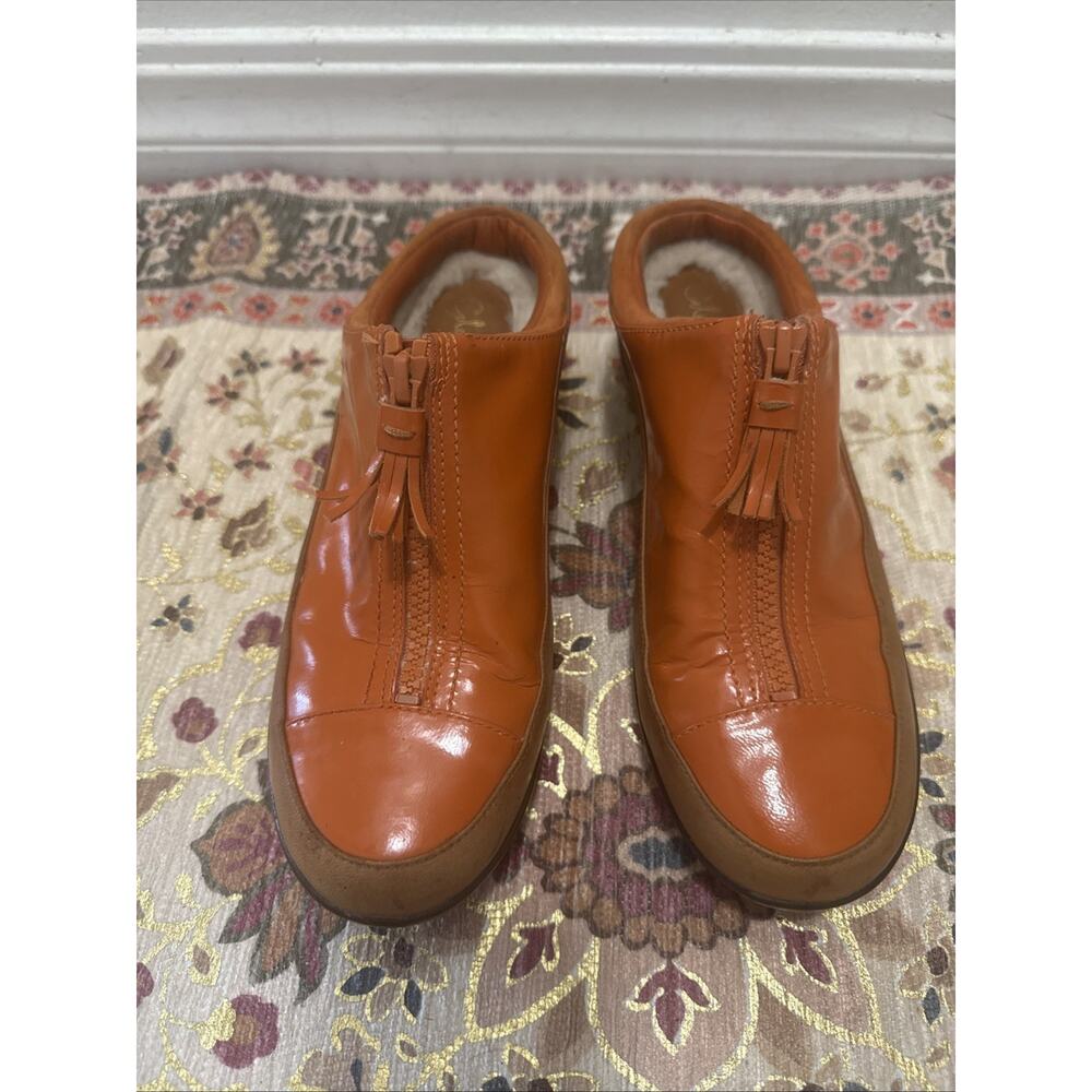 Cole Haan Tan/ Orange Women's 7B Air‎ Waterproof Rain Zip Fringe Shoe Mule